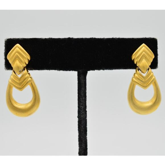 Givenchy Vintage Earrings Brushed Gold Dangle Door Knocker Signed 1980s Bin4 - Picture 1 of 9